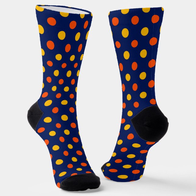 Orange Yellow On Blue Polka Dots Design  Socks (Angled)