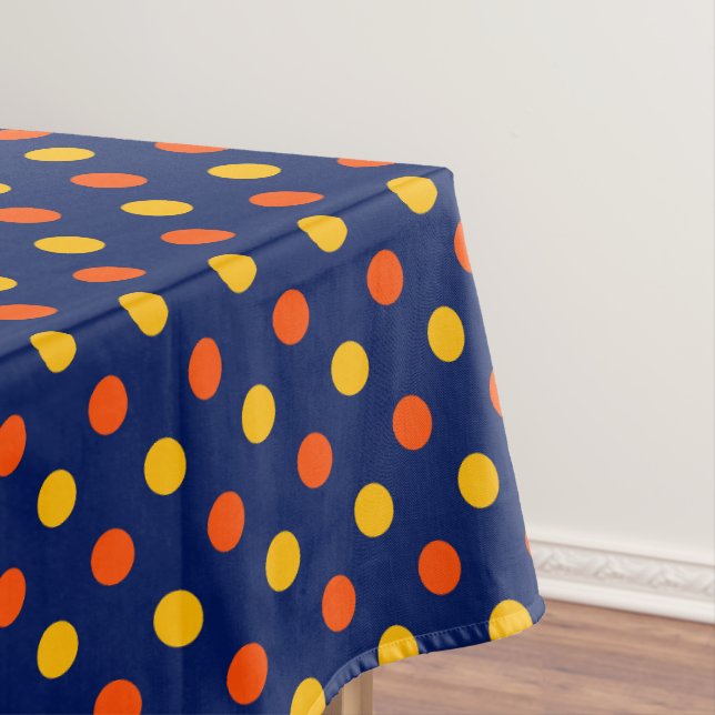 Orange Yellow On Blue Polka Dots Design  Tablecloth (In Situ)