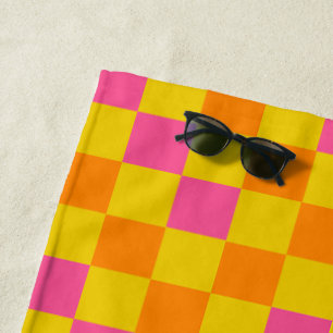 Orange Yellow Pink Chequered Pattern Design  Beach Towel