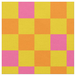 Orange Yellow Pink Chequered Pattern Design Fabric
