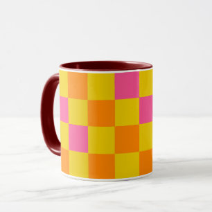 Orange Yellow Pink Chequered Pattern Design Mug