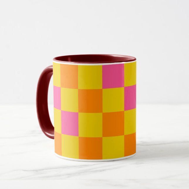 Orange Yellow Pink Chequered Pattern Design  Mug (Front Left)