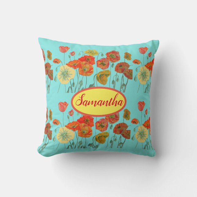 Orange Yellow Poppies Floral Babies Baby Room Cushion (Front)