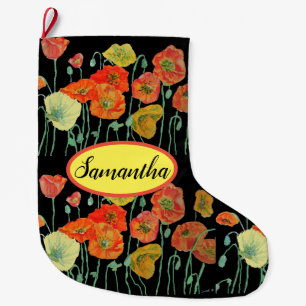 Orange Yellow Poppies Floral Christmas Stocking