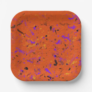 Orange, Yellow, Purple and Black Abstract Paper Plate