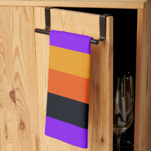 Orange, Yellow, Purple and Black Stripes Tea Towel