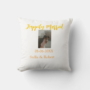 Orange yellow retro photo happily married couple cushion