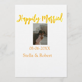 Orange yellow retro photo happily married couple invitation