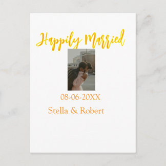 Orange yellow retro photo happily married couple postcard