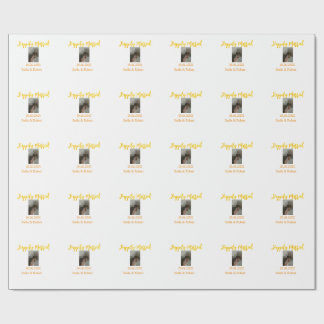 Orange yellow retro photo happily married couple wrapping paper