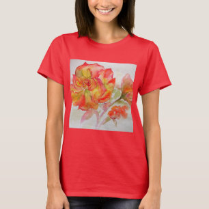 Orange Yellow Rose Watercolor Painting Floral T-Shirt