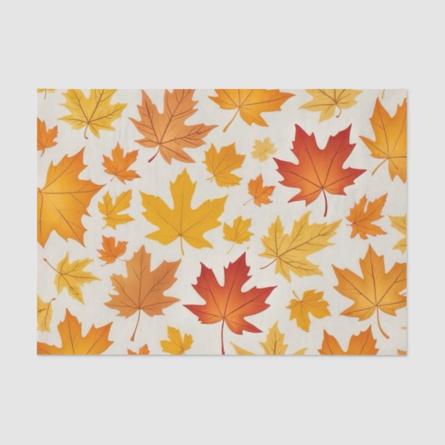 Orange Yellow Rustic Autumn Maple Leaves Pattern Tissue Paper (Front)
