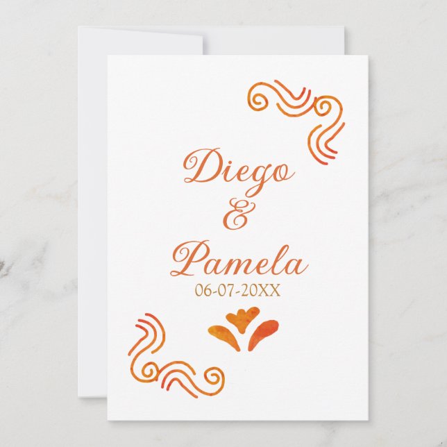 orange yellow rustic spanish wedding couple name invitation (Front)