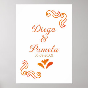 orange yellow rustic spanish wedding couple name poster