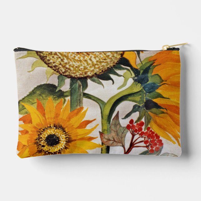 Orange Yellow Seeding Sunflower Art Accessory Pouch (Back)