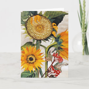 Orange Yellow Seeding Sunflower Art Card