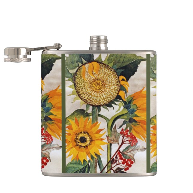 Orange Yellow Seeding Sunflower Art Hip Flask (Opened)