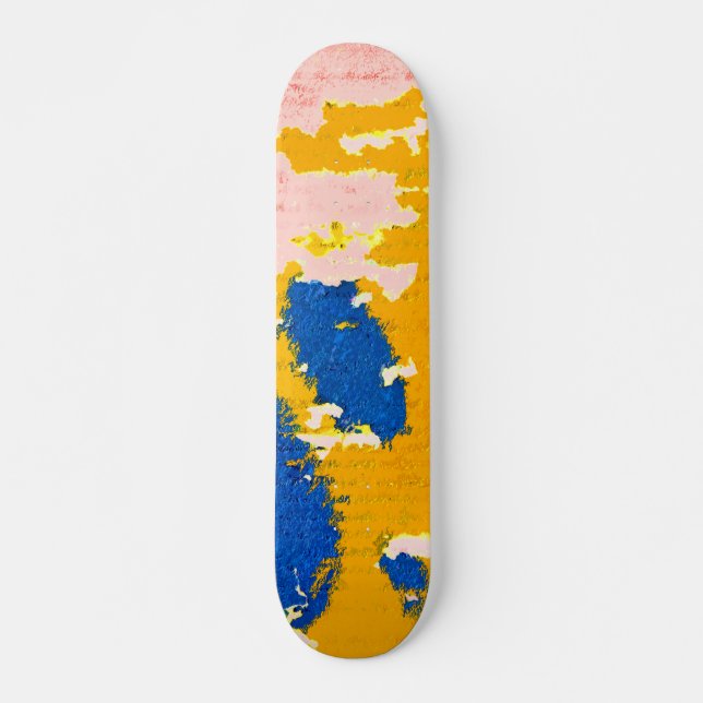 Orange Yellow Sky Blue Light Pink Peeling Paint Skateboard (Front)