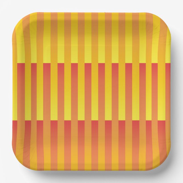 Orange Yellow Striped Pattern Paper Plate (Front)
