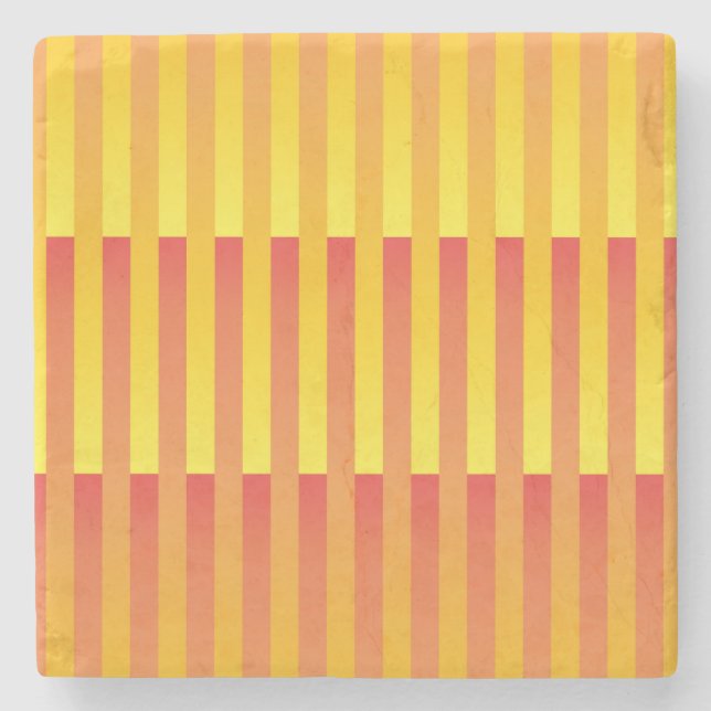 Orange Yellow Striped Pattern Stone Coaster (Front)