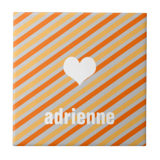Orange yellow stripes heart modern display tile