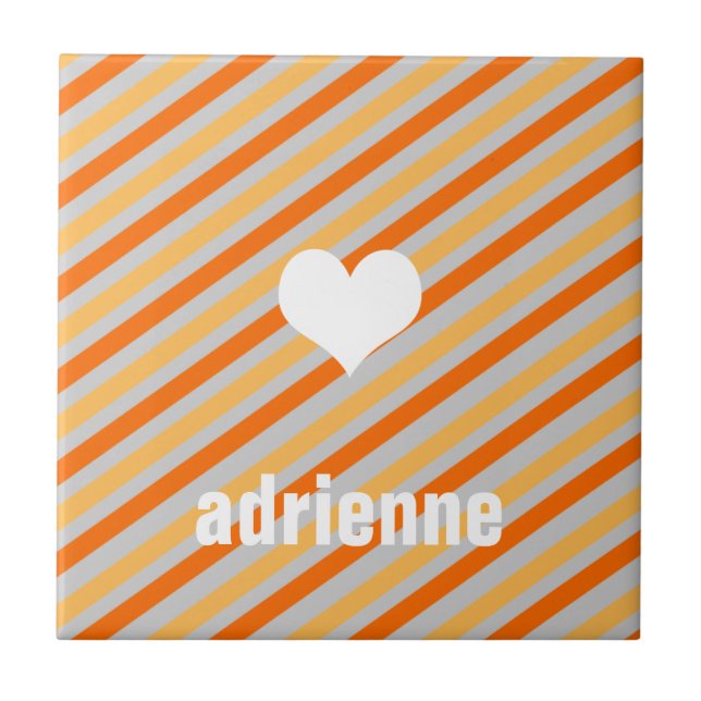 Orange yellow stripes heart modern display tile (Front)