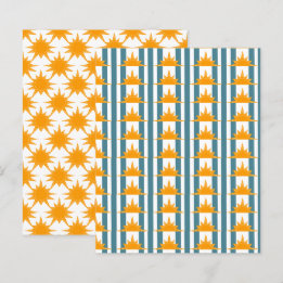 Orange yellow sun on teal stripes scrapbook paper