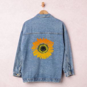 Orange Yellow Sunflower Design Denim Jacket