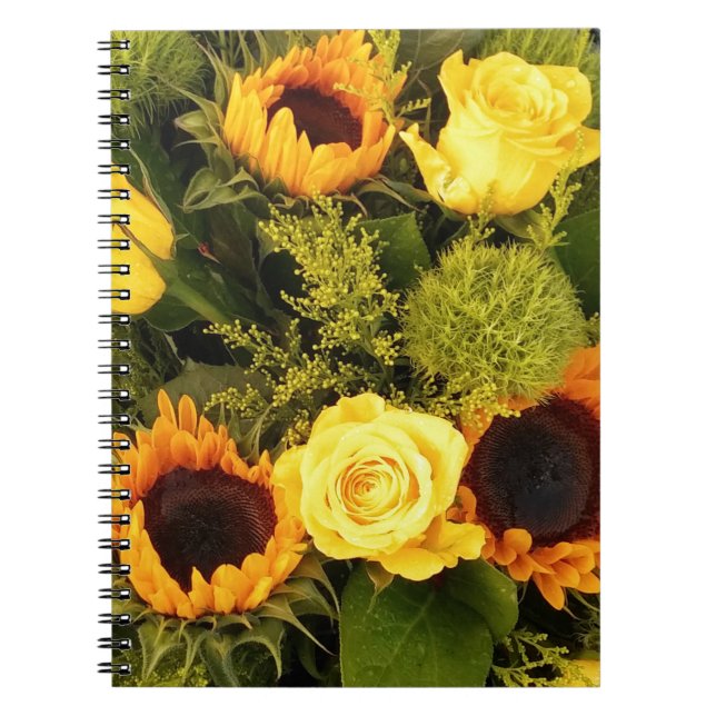 Orange Yellow Sunflower Roses Floral Bouquet Notebook (Front)