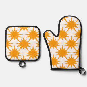 Orange Yellow Sunny Suns Oven Mitt & Pot Holder Set