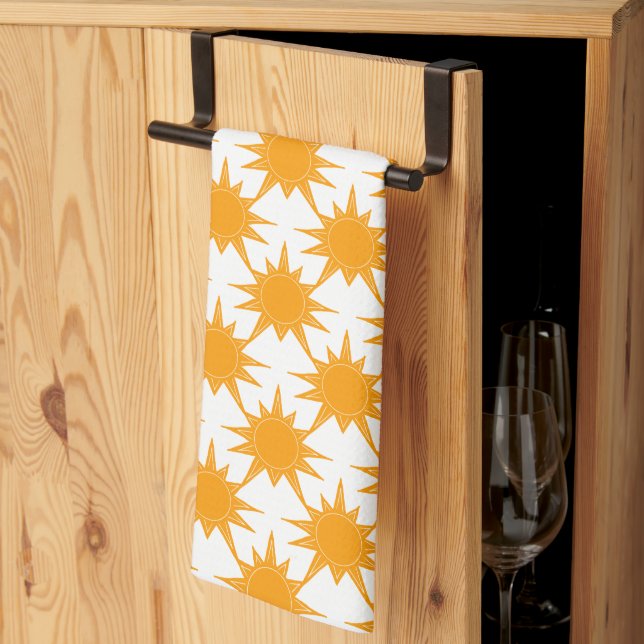 Orange Yellow Sunny Suns Tea Towel (Thirds Fold)