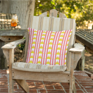 Orange Yellow Suns on Pink Stripes Cushion