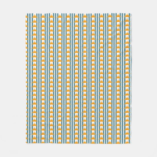 Orange Yellow Suns on Teal Stripes Fleece Blanket (Front)