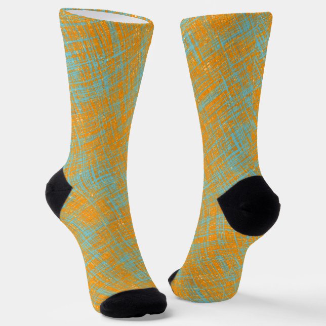 Orange Yellow Turquoise Blue Modern Pattern Socks (Angled)