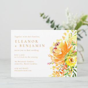 Orange Yellow Watercolor Floral Wedding Landscape Invitation