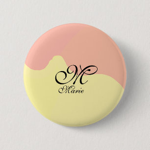 Orange yellow watercolor retro add your monogram  6 cm round badge