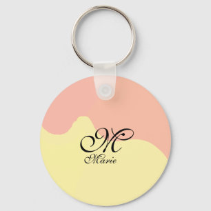 Orange yellow watercolor retro add your monogram  key ring