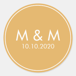 Orange Yellow Wedding Classic Monogram Classic Round Sticker