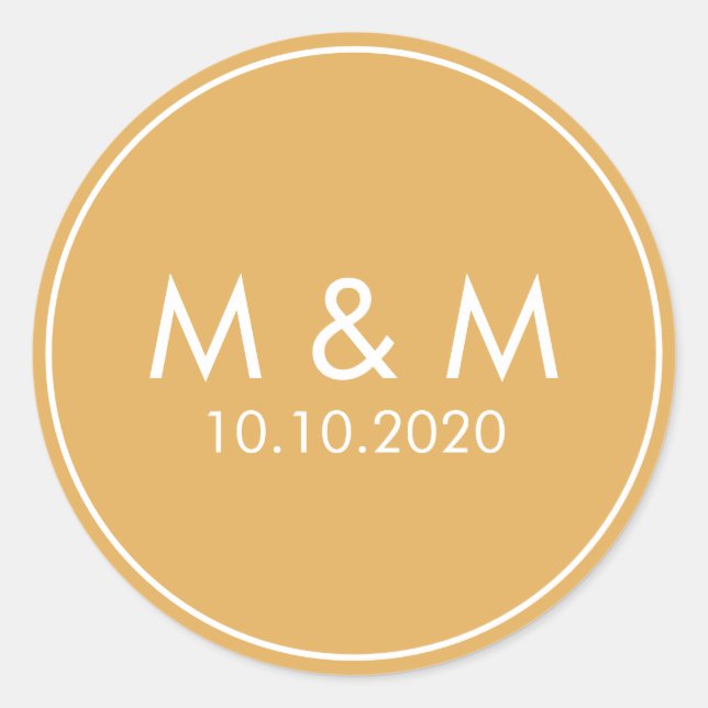 Orange Yellow  Wedding Classic Monogram Round Sticker (Front)