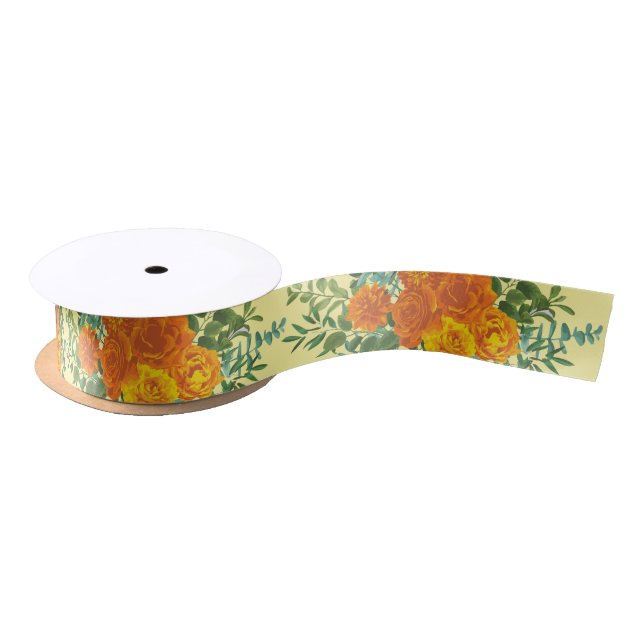 Orange Yellow Wedding Roses Spring Satin Ribbon (Spool)