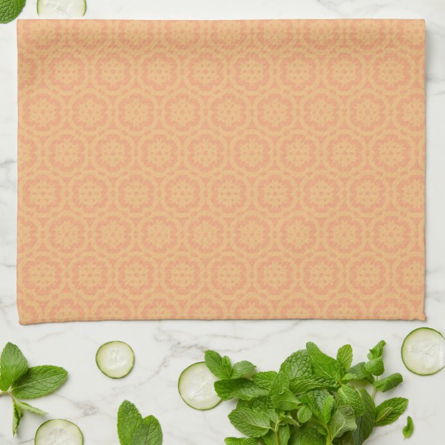Orange Yellow Western Folk Floral Soft Geometric Tea Towel (Folded)