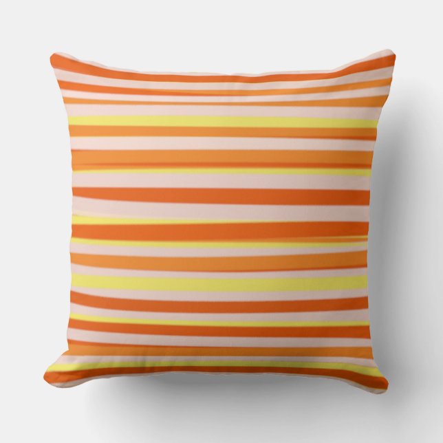 Orange Yellow White Abstract Stripes Cushion (Front)