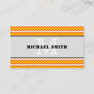 Orange Yellow White Chevron Zigzag Monogram Business Card