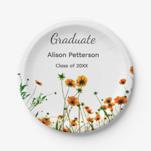 Orange yellow wildflowers modern graduatie rustic paper plate