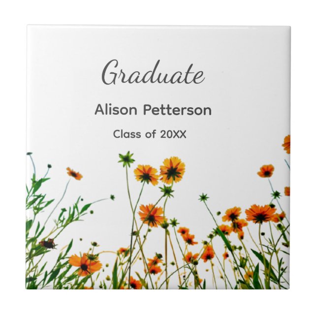 Orange yellow wildflowers modern graduatie rustic tile (Front)