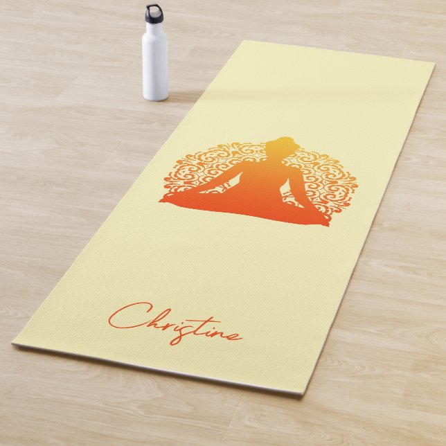 Orange-Yellow Yoga Pose with Custom Name Mat (In Situ)
