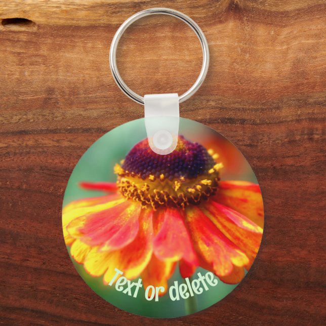 Orange Yellow Zinnia Daisy Flower Personalised Key Ring (Front)