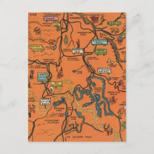Orange Yellowstone Park  Illustrated Map Postcard