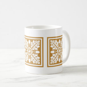 Orange Zest Acorn and Leaf Tile Design Coffee Mug