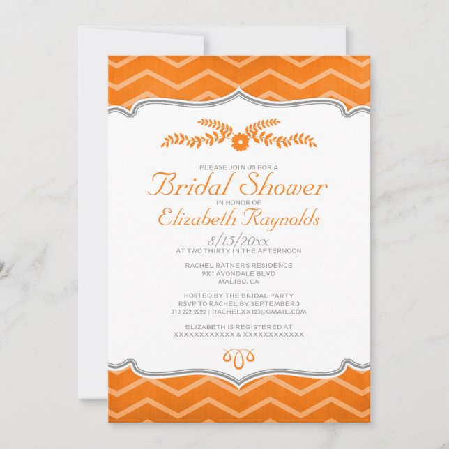 Orange Zigzag Bridal Shower Invitations (Front)